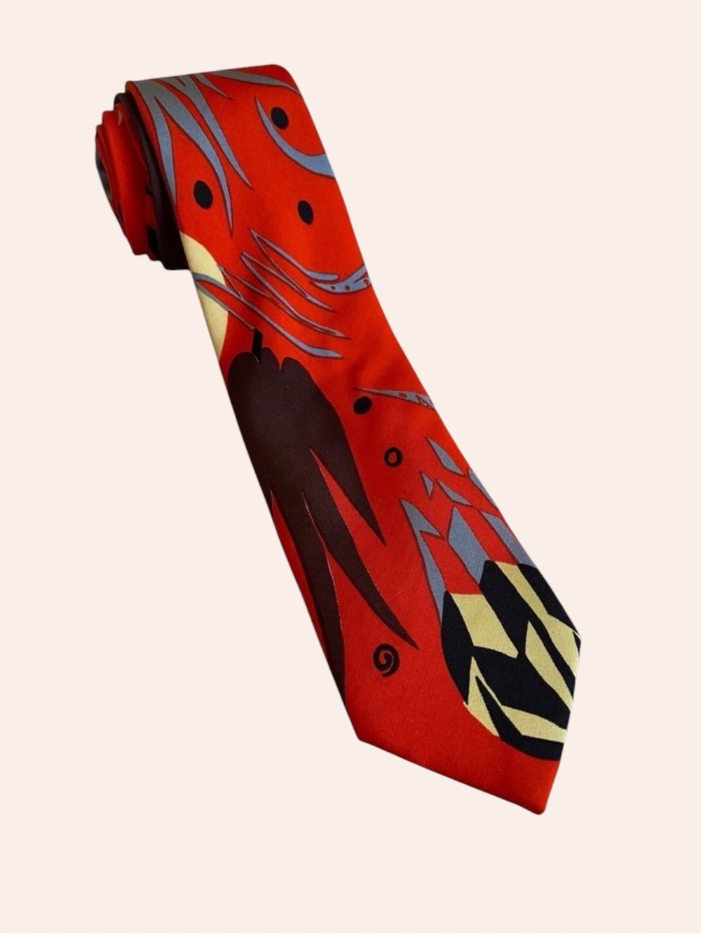 Georgina Von Etzdorf Modern Abstract Print Silk Necktie Tie Orange Grey England
